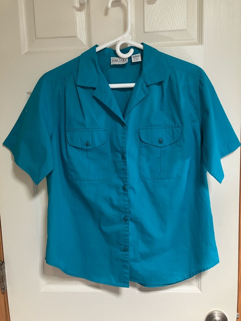 Vintage 80’s Khazana Teal Short-Sleeve Button Front Secretary Preppy Blouse